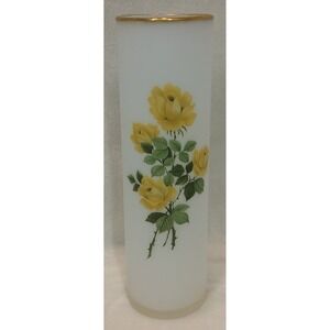 Vintage 8" Napcoware Frosted Glass Vase with Yellow Roses